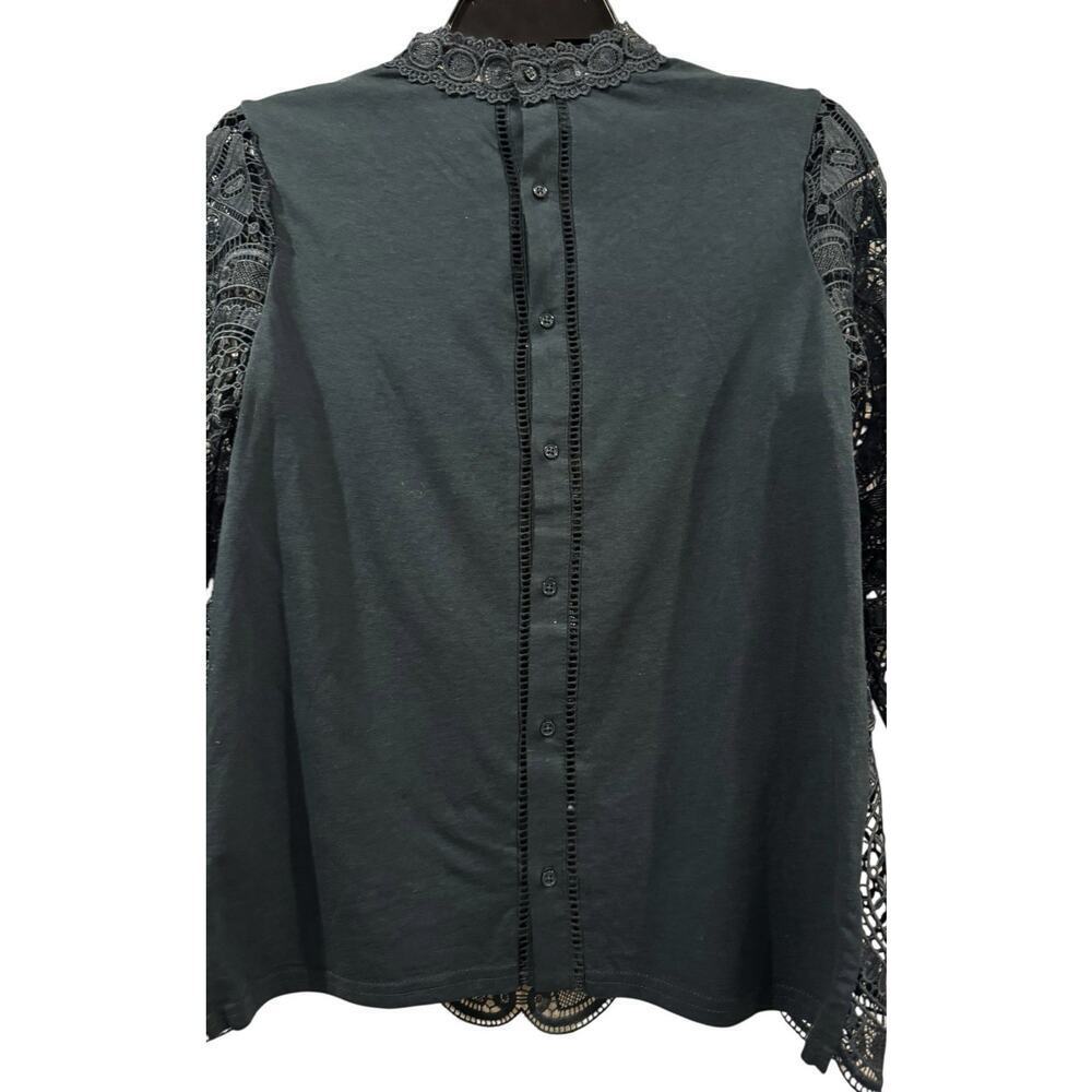 James Coviello By Anthropologie Women's Small Dark Teal Lace Top Button Back - Picture 7 of 11